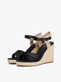 Black Satin Strap Espadrille Wedge Sandals  Women