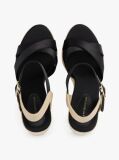 Black Satin Strap Espadrille Wedge Sandals  Women