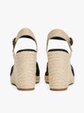 Black Satin Strap Espadrille Wedge Sandals  Women