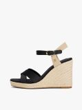 Black Satin Strap Espadrille Wedge Sandals  Women