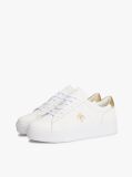 White Leather Platform Court Trainers  Women