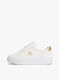 White Leather Platform Court Trainers  Women