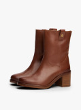 Brown Leather Block Heel Riding Boots  Women