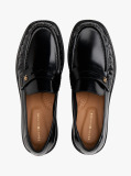 Black Leather Square Toe Loafers  Women