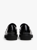 Black Leather Square Toe Loafers  Women