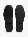 Black Leather Square Toe Loafers  Women