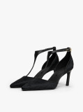 Black T-Bar Ankle Strap Stiletto Heels  Women