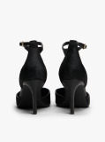 Black T-Bar Ankle Strap Stiletto Heels  Women