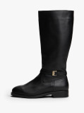 Black Leather TH Monogram Buckle Riding Boots  Women