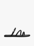 Black Leather Strappy Mules  Women