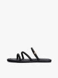 Black Leather Strappy Mules  Women
