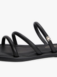 Black Leather Strappy Mules  Women