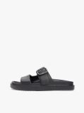 Black Double Strap Enamel Flag Lightweight Sandals  Women