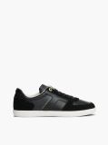 Black Leather Mixed Texture Enamel Flag Trainers  Women