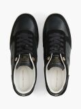 Black Leather Mixed Texture Enamel Flag Trainers  Women