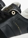 Black Leather Mixed Texture Enamel Flag Trainers  Women