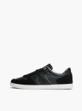 Black Leather Mixed Texture Enamel Flag Trainers  Women