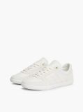 Beige Leather Mixed Texture Enamel Flag Trainers  Women
