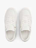Beige Leather Mixed Texture Enamel Flag Trainers  Women