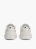 Beige Leather Mixed Texture Enamel Flag Trainers  Women