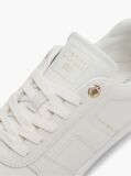 Beige Leather Mixed Texture Enamel Flag Trainers  Women