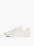 Beige Leather Mixed Texture Enamel Flag Trainers  Women