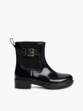 Black Shiny Buckle Cleat Rain Boots  Women