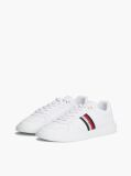 White Global Stripe Leather Court Trainers  Women