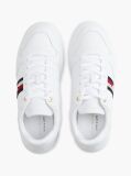 White Global Stripe Leather Court Trainers  Women
