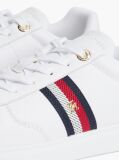 White Global Stripe Leather Court Trainers  Women
