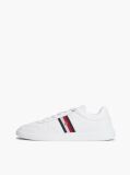 White Global Stripe Leather Court Trainers  Women