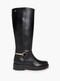 Black Gold-Tone Hardware Leather Riding Boots  Women