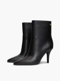 Black Leather Pointed Toe Heeled Ankle Boots  Women
