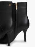 Black Leather Pointed Toe Heeled Ankle Boots  Women