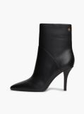 Black Leather Pointed Toe Heeled Ankle Boots  Women