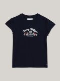 Blue Floral Logo Print Slim Fit T-Shirt  Girls