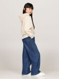 Beige Script Logo Velour Relaxed Hoody  Girls