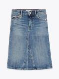 Blue Vintage Wash Denim Midi Skirt  Girls