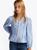 Blue Stripe Pleated Blouse  Girls