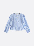 Blue Stripe Pleated Blouse  Girls