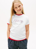 White Tommy Script Sequins T-Shirt Short Sleeve  Girls