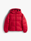 Red Shiny Relaxed Hooded Puffer Jacket  Girls