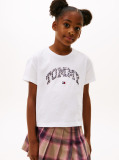 White Varsity Leopard Print Sateen Logo T-Shirt  Girls