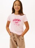 Pink Floral Flock Logo Slim T-Shirt  Girls