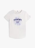 White Floral Flock Logo Slim T-Shirt  Girls