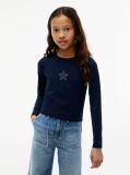 Blue Diamanté Star Flag Extra Slim Long Sleeve T-Shirt  Girls