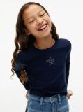 Blue Diamanté Star Flag Extra Slim Long Sleeve T-Shirt  Girls