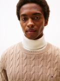 Beige Cable Knit Crew Neck Jumper  Men