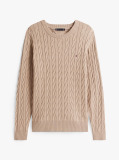 Beige Cable Knit Crew Neck Jumper  Men