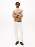 Beige Cable Knit Crew Neck Jumper  Men